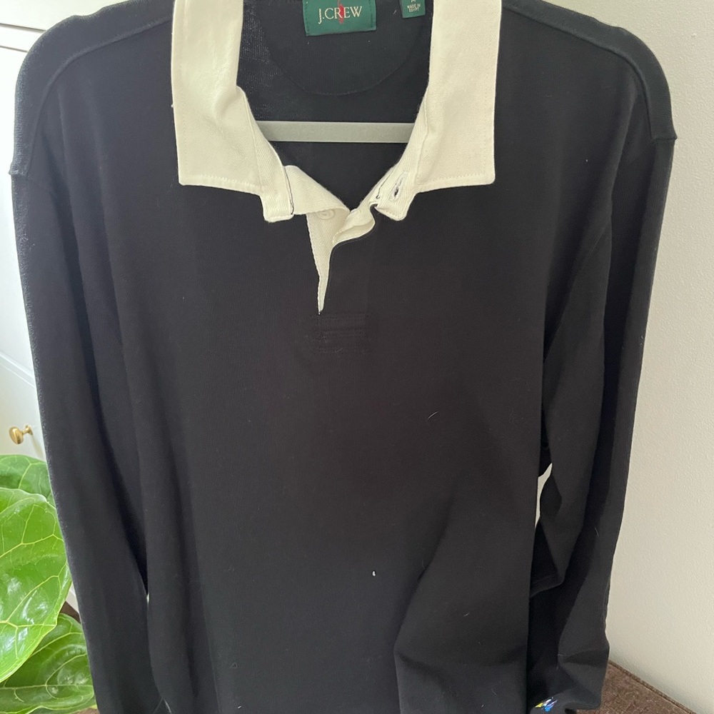 J. Crew Black and Cream Men's Rugby Shirt